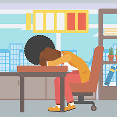 Image showing Woman sleeping at workplace vector illustration.