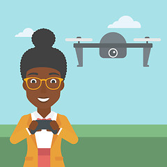 Image showing Woman flying drone vector illustration.