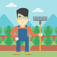 Image showing Farmer with rake vector illustration.