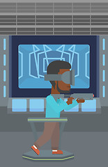 Image showing Man in virtual reality headset playing video game.