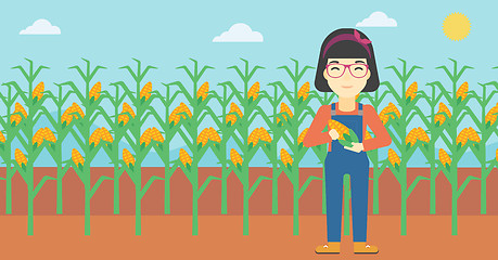 Image showing Female farmer holding corn vector illustration.