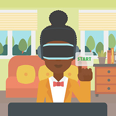 Image showing Woman wearing virtual reality headset.