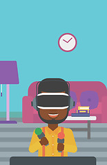 Image showing Man in virtual reality headset playing video game.