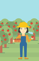 Image showing Farmer collecting apples vector illustration.