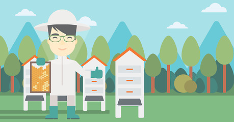 Image showing Bee-keeper at apiary vector illustration.