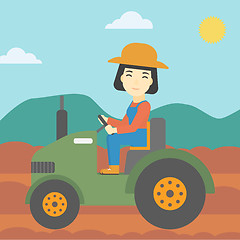 Image showing Female farmer driving tractor vector illustration.