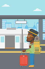 Image showing Man at the train station vector illustration.