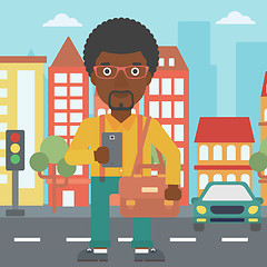 Image showing Man using smartphone vector illustration.