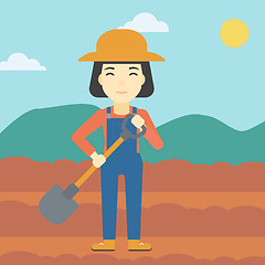 Image showing Female farmer with shovel vector illustration.