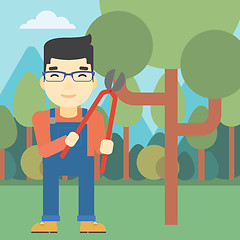 Image showing Farmer with pruner in garden vector illustration.