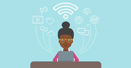 Image showing Woman working on laptop vector illustration.