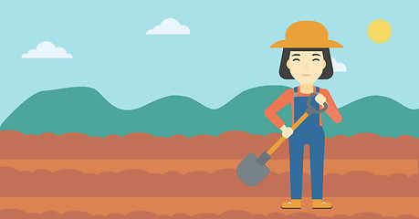 Image showing Female farmer with shovel vector illustration.