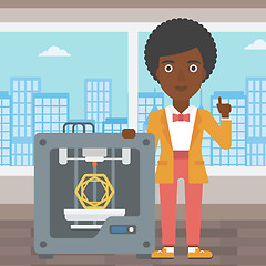 Image showing Woman with three D printer vector illustration.