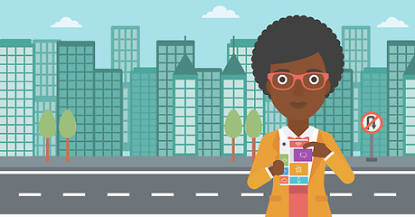 Image showing Woman with modular phone vector illustration.