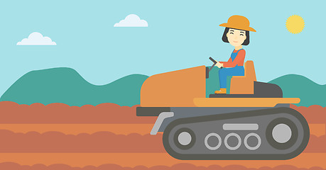 Image showing Female farmer driving tractor vector illustration.