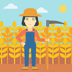 Image showing Female farmer with scythe vector illustration.