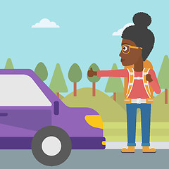 Image showing Young woman hitchhiking vector illustration.