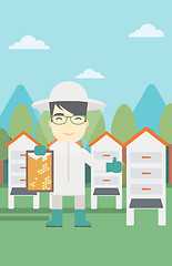 Image showing Bee-keeper at apiary vector illustration.