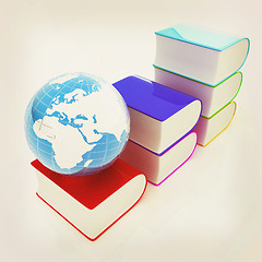 Image showing Glossy Books Icon isolated on a white background and earth. 3D i