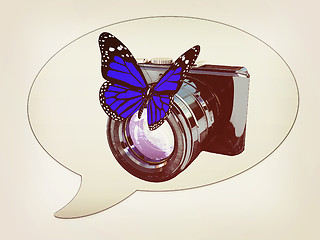 Image showing messenger window icon and photographic camera and butterfly. 3D 