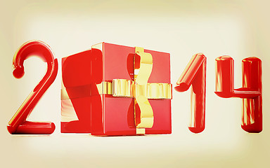 Image showing Abstract 3d illustration of text 2014 with present box. 3D illus