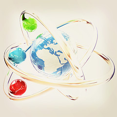 Image showing 3d atom. Global concept. 3D illustration. Vintage style.