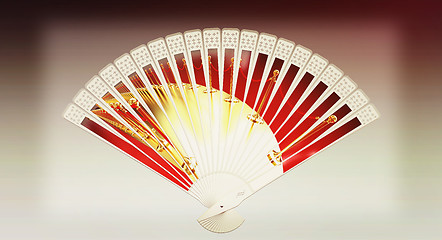 Image showing Colorful hand fan. 3D illustration. Vintage style.