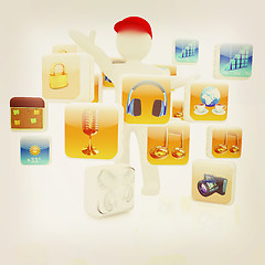 Image showing 3d man with cloud of media application Icons . 3D illustration. 