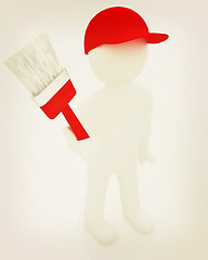 Image showing 3d man with paint brush . 3D illustration. Vintage style.