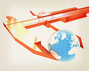 Image showing Vernier caliper measures the Earth. Global 3d concept . 3D illus