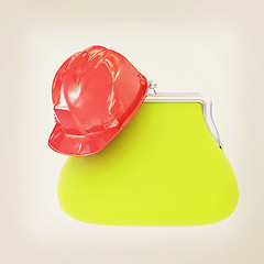 Image showing hard hat on purse. 3D illustration. Vintage style.