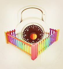 Image showing Protection concept.Lock closed colorfull fence . 3D illustration