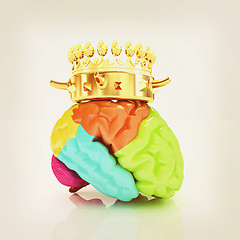 Image showing Gold Crown on the brain. 3D illustration. Vintage style.