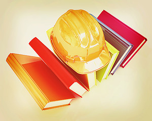 Image showing Colorful books and hard hat . 3D illustration. Vintage style.