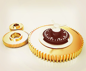 Image showing gears with lock. 3D illustration. Vintage style.