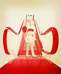 Image showing Escalator and 3d mans with colorfull balloons . 3D illustration.