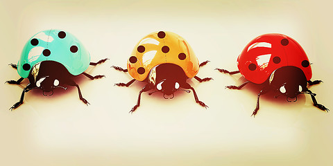 Image showing Ladybirds. 3D illustration. Vintage style.