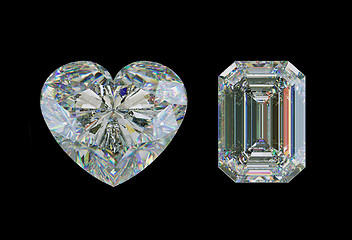 Image showing Emerald cut diamond and heart shape gemstone isolated