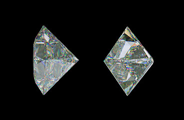 Image showing Sde views of princess cut diamond or gemstone on black