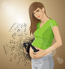 Image showing Vector Pregnant Woman With Headphones