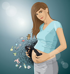 Image showing Vector Pregnant Woman With Headphones