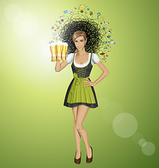 Image showing Vector Cute Woman In Drindl On Oktoberfest