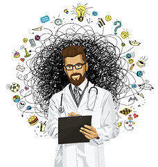 Image showing Vector Hipster Doctor Man With Clipboard