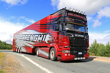 Image showing Red Scania R 730 Semi of Valcarenghi on the Road