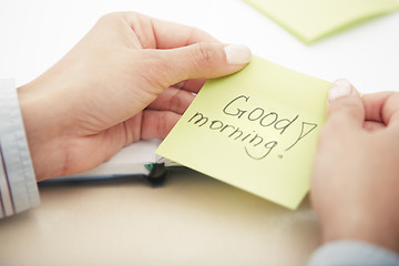 Image showing Good morning text on adhesive paper