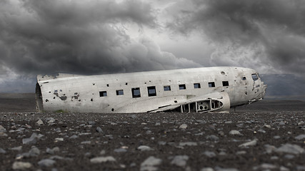 Image showing The abandoned wreck of a US military plane on Southern Iceland -