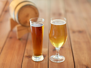 Image showing close up of different beers in glasses on table