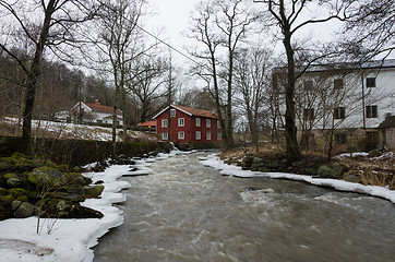 Image showing Kungsbacka river with  cold water and ice