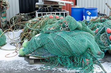 Image showing professional fishing net in the harbour 