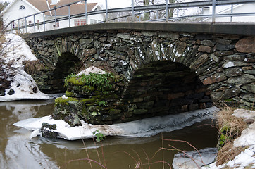 Image showing Bridge over Kungsbacka river with  cold water 